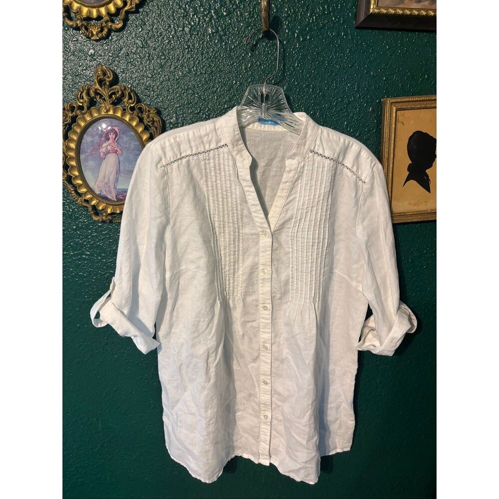 J. McLaughlin White Linen Cotton Blouse Sz Small